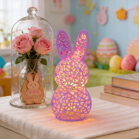 Eolstice Easter Hollow Rabbits Lamp, Festive Bunny Party Decoration, Light Up Bunny Lantern, for Table, Mantel, Centerpiece, Spring Atmosphere, Battery Operated(Purple)