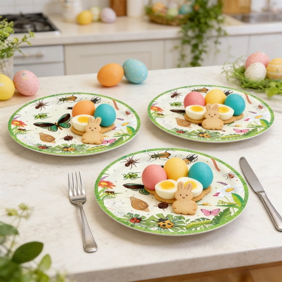 Eolstice Easter-themed Tableware, Spring Themed Disposable Paper Plates, Party Tableware Set, for Dinner, Celebration, Kids Party, Themed Meal, Festive Dining, 10Pc(9")
