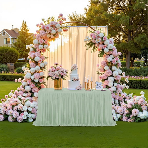 Eolstice Extra Long Transparent Tulle Table Skirt, Recyclable Ruffled Tablecloth For Wedding, Birthday, Banquet Table Decoration, Party