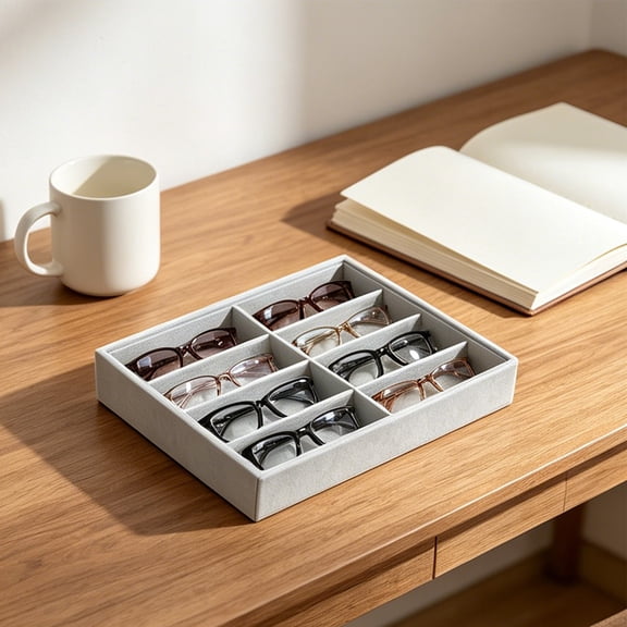 Eolstice Eyeglasses Storage Tray, 8 Slot Velvet Organizer, Multi Lattice Sunglasses Display Case Insert, Glasses Container for Optical Shop, Drawer, and Counter