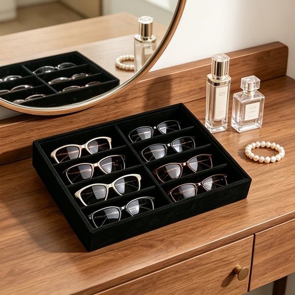 Eolstice Eyeglasses Storage Tray, 8 Slot Velvet Organizer, Multi Lattice Sunglasses Display Case Insert, Glasses Container for Optical Shop, Drawer, and Counter