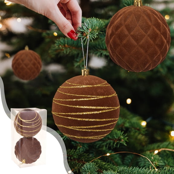 Eolstice Festive Christmas Ball Ornament Set, Flocked Gift Box Collection with Assorted Designs, for Home Displays Party Arrangements and Seasonal Decor