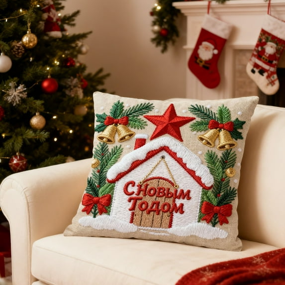 Eolstice Festive Christmas Decorative Linen Pillows Cover, Linen Animal Pillow Cover, Graphic Print Cushion Case for Christmas Decor, Home Accent, Gift(A)