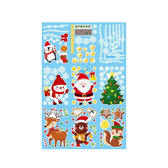 Eolstice Festive Santa Snowman Window Scene, Self-Adhesive Wall Layout Decoration Set, Removable Designs for Bedroom Living Room Holiday Atmosphere