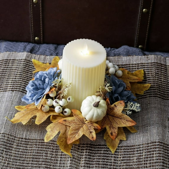 Eolstice Festive Sturdy Pumpkin and Maple Leaf Berry Candle Holder Set, Scented Wreath Ring Decor, Seasonal Centerpiece for Thanksgiving Tables& Halloween Mantles, Indoor Use Only