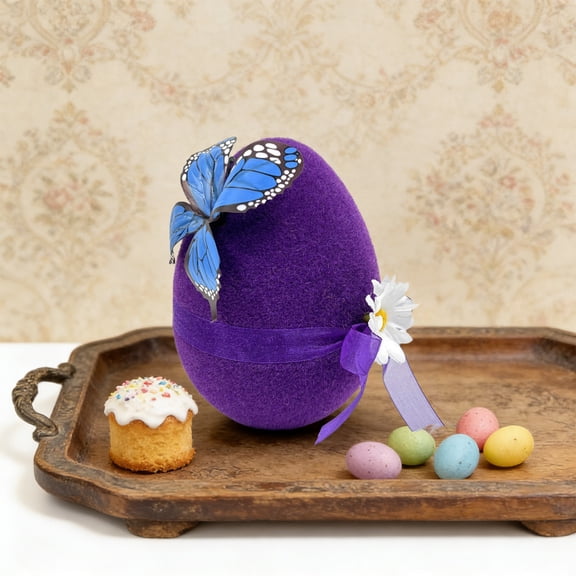 Eolstice Flocked Easter Eggs Decorations, Suitable for Home Shop Window and Party Decorations, Table Scatter, Basket Filler, Spring Festive Decor(Purple)