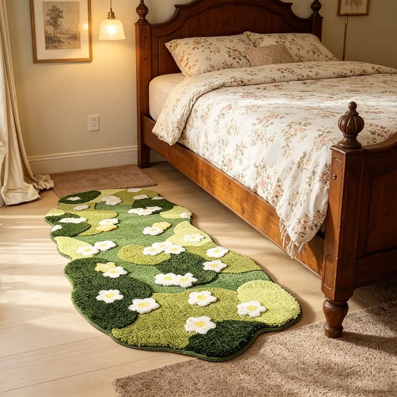 Eolstice Flocked Floral Bedside Rug, Soft Plush Non Slip Bath Mat, for Bedroom and Kitchen Soft Washable Rug Floral Bath Mats
