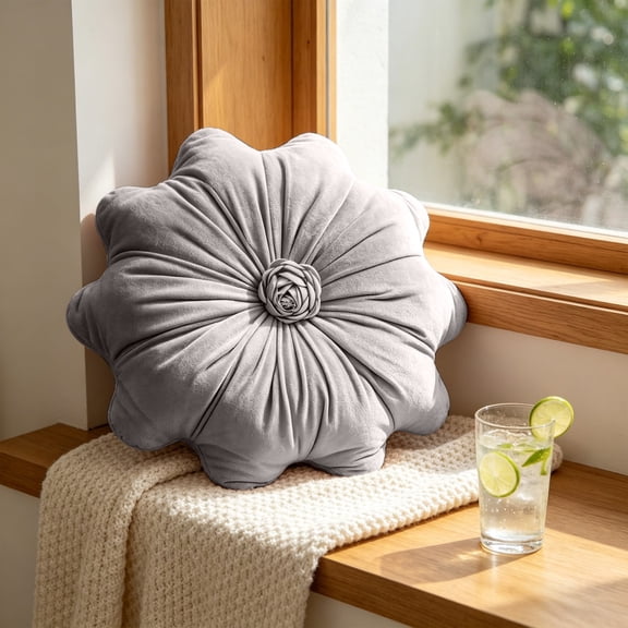 Eolstice Flower Throw Pillow, Lint Blossoms Shape Cushion Decorative Soft Accents Pillow for Sofa, Couch, Bed and Living Room, Cute Floral Design for Home Decor,Gray