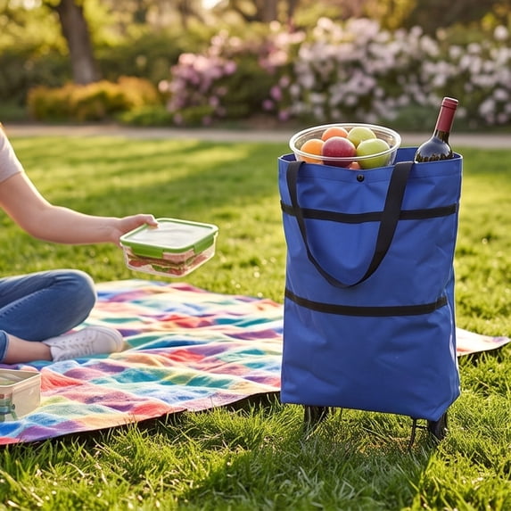 Eolstice Foldable Rolling Shopping Tote Bag with Wheels, Portable Expandable Grocery Cart, Reusable Utility Bag for Supermarket Picnic, 5 Colors