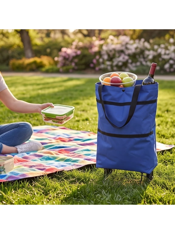 Foldable Rolling Shopping Tote Bag with Wheels, Portable Expandable Grocery Cart, Reusable Utility Bag for Supermarket Picnic, 5 Colors