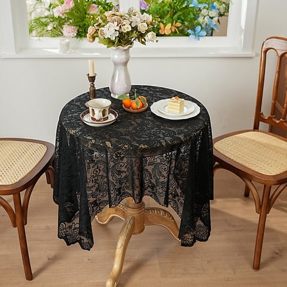 Eolstice French Style Dining Table Coffee Table Cover, Lace Hollow Design for Decorative Touch, for Various Tables, Home Decor, Parties and Daily Use(Black)