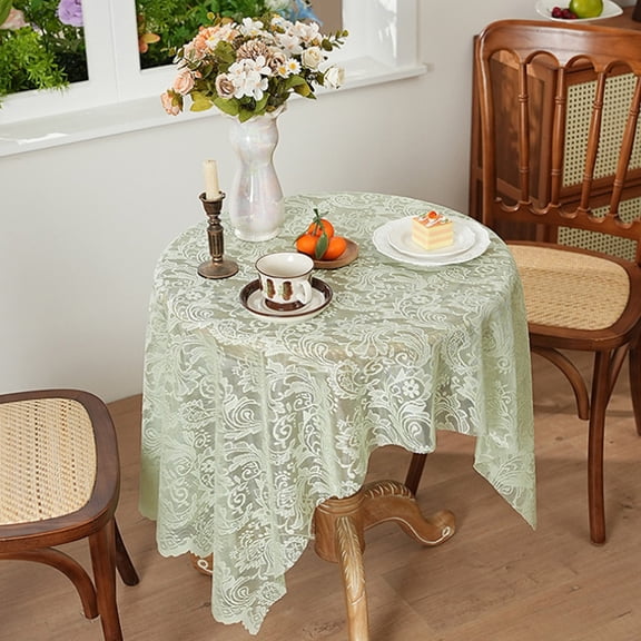 Eolstice French Style Dining Table Coffee Table Cover, Lace Hollow Design for Decorative Touch, for Various Tables, Home Decor, Parties and Daily Use(Green)