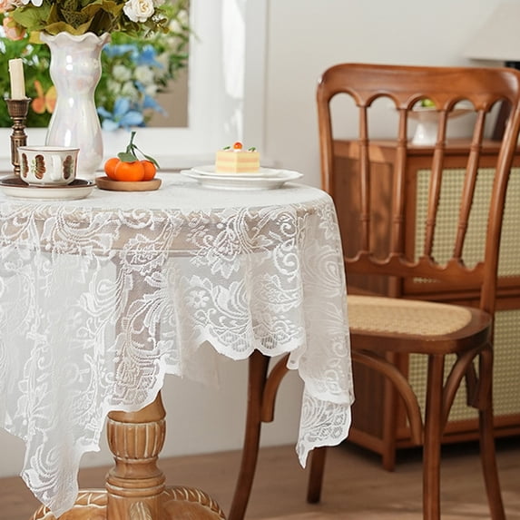 Eolstice French Style Dining Table Coffee Table Cover, Lace Hollow Design for Decorative Touch, for Various Tables, Home Decor, Parties and Daily Use(White)