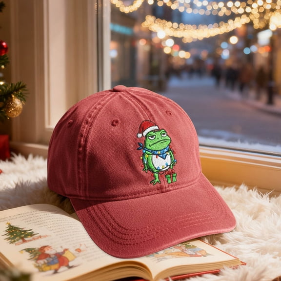 Eolstice Frogs Christmas Baseball Cap, Embroidered Santa Hat Cap, Adjustable Snapback Cap for Holiday Wear, for Christmas Parties, Seasonal Events, and Casual Outings(Red)