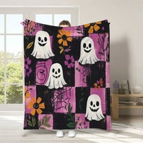 Eolstice Ghost Print Flannel Plush Throws Blanket, Cozy All Season Shawl for Sofa or Bed, Soft Halloween Themed Home Decor Accent