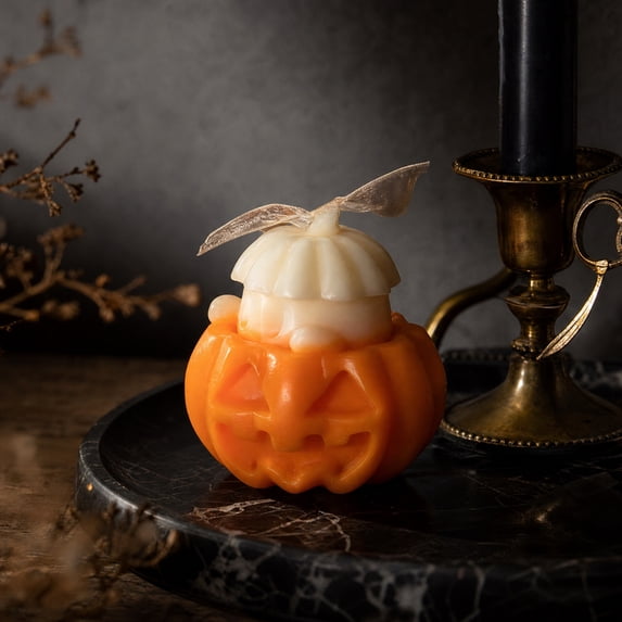 Eolstice Ghost Pumpkin Scented Candle, O Shape Decorative Wax Candle, Cute Ghost Design, Fall Spooky Home Decor, Gift for Halloween Thanksgiving