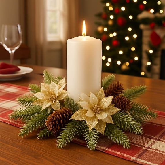 Eolstice Gold Christmas Candlestick Garland, Metallic Candle Centerpiece Display, Elegant Table Decor Arrangement, for Holiday Dining and Mantel Decor