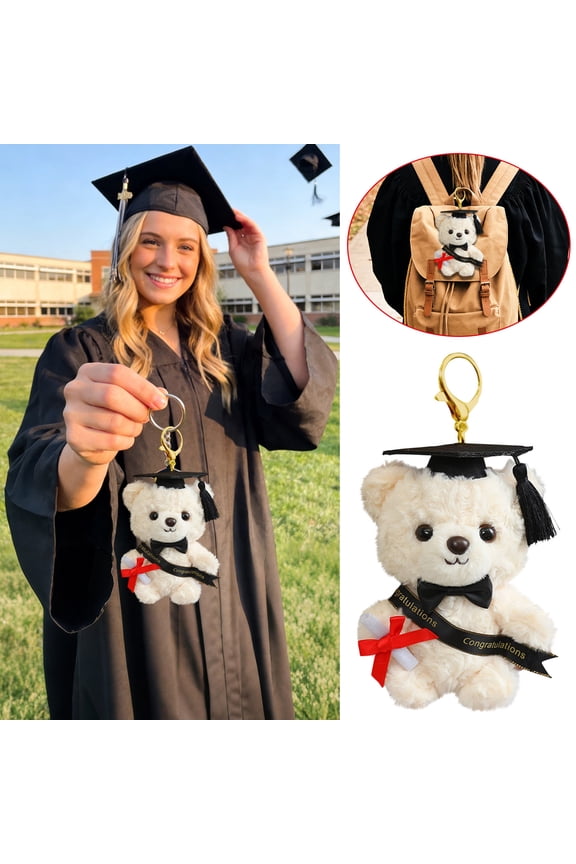 Graduation Bear Keychain PhD Cap Teddy Bear, Small Stuffed Doll With Mortarboard, Cute Plushie Bag Charm For Backpack Purse Keyring Gift