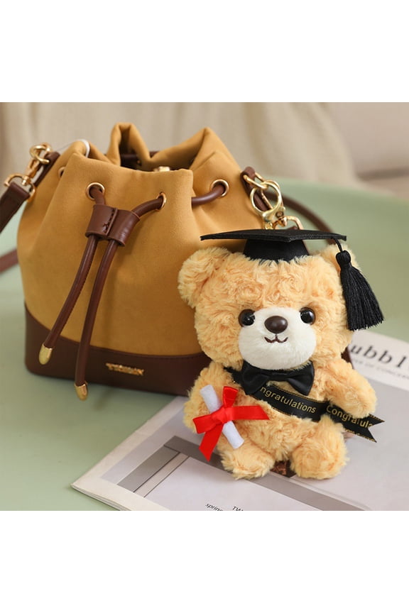 Graduation Bear Keychain PhD Cap Teddy Bear, Small Stuffed Doll With Mortarboard, Cute Plushie Bag Charm For Backpack Purse Keyring Gift