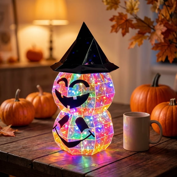 Eolstice Halloween Double-Headed Pumpkin Shaped Light, LED Table Lamp Suitable for Bedroom Hallway Table Party, Fall Indoor Home Holiday Lighting Decor
