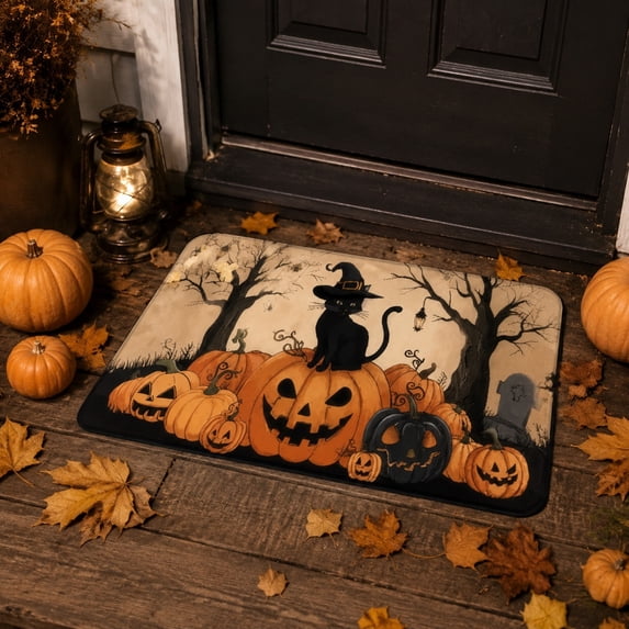 Eolstice Halloween Floor Mat, Pumpkin Ghost Design, Decorative Entry Mat, for Front Door, Indoor Outdoor, Home Decor, Non Slip Entrance Rug