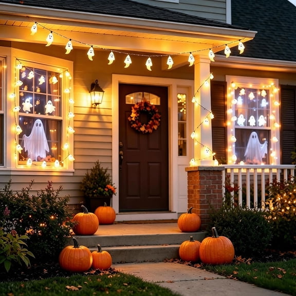 Eolstice Halloween Ghost String Lights, LED Decorative Fairy Lights, Indoor Outdoor Halloween Atmosphere Lighting, Festive Fall Party Home Decoration