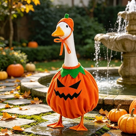 Eolstice Halloween Porch Gooses Clothes, 23" Orange Pumpkin Dress Porch Goose Dress, for Yard Outdoor Garden Party Decor