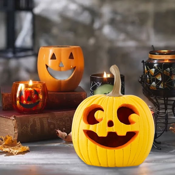 Eolstice Halloween Pumpkin Figurine, Resin Harvest Ornament, Four Color Decorative, Desktop Display Piece, Fall Festival Home Decor