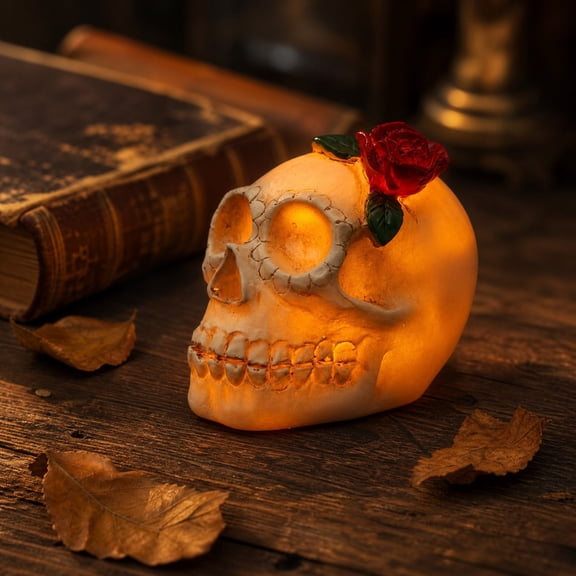 Eolstice Halloween Skull Lamp, Resin Skull Decorative Candle Lamp, Spooky Tabletop Prop, Battery Operated LED Light for Restaurant Bedroom Home Decor