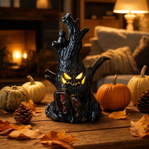 Eolstice Halloween Spooky Tree Light, LED Eyes Pumpkin Patch, Battery Operated Table Lamp, Home Party Table Decoration, LED Spooky Night Light Ornament