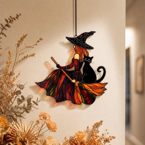 Eolstice Halloween Witch Acrylic Window Cling Decor, Static Cling Sticker Decoration, Fall Home Indoor Window Glass Decal, Halloween Party Window Decor