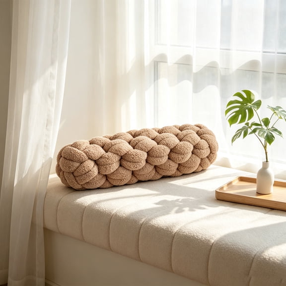 Eolstice Hand Knotted Long Lumbar Pillow, Soft Cozy Knot Cushion, Decorative Throw Pillow for Sofa Bedroom, Homestay Home Decor Accent