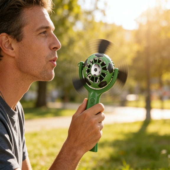 Eolstice Handheld Fan, Soccer Ball Shaped Portable Mini USB Cool Device with Lanyard Lightweight Stadium Accessory for Outdoor Games Travel Events,Green