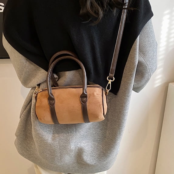Eolstice Handle Bag Faux Suede Purse, Tote Bag Boston Barrel Bag for Women Ladies, Everyday Handbag, Work Commute, Shopping Trip, Casual Outing(Khaki)