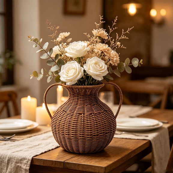 Eolstice Handmade Rattan Vase, Woven Wicker Flower Container, Natural Rustic Home Decoration for Living Room Table Shelf Entryway Holiday Gift Decor