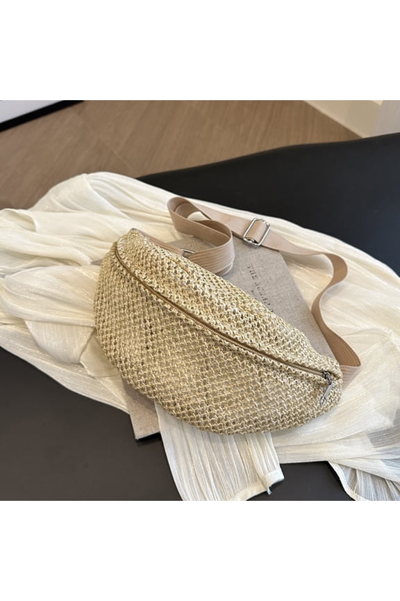 Handmade Woven Bag Woven Mini Waist Bag Women's Fashion Shoulder Chest Bag, Straw Purse, Grass Woven Bag for Summer Beach Vacation