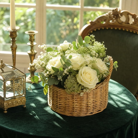 Eolstice Handwoven Wicker Basket, Natural Willows Flower Organizer, Multipurpose Storage Bin With Handle, Rustic Vintage Home Decor Gift Basket