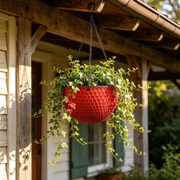 Eolstice Hanging Planter Basket, Honeycomb Design with Drainage Hole and Removable Plug, Weather Resistant for Indoor Outdoor Balcony Patio Plants and Herbs,Orange