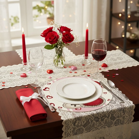 Eolstice Heart-shaped Round Valentines Day Placemat Set, Wedding Anniversary Placemats, Romantic Table Mats For Restaurant, Home Dining, Special Occasion