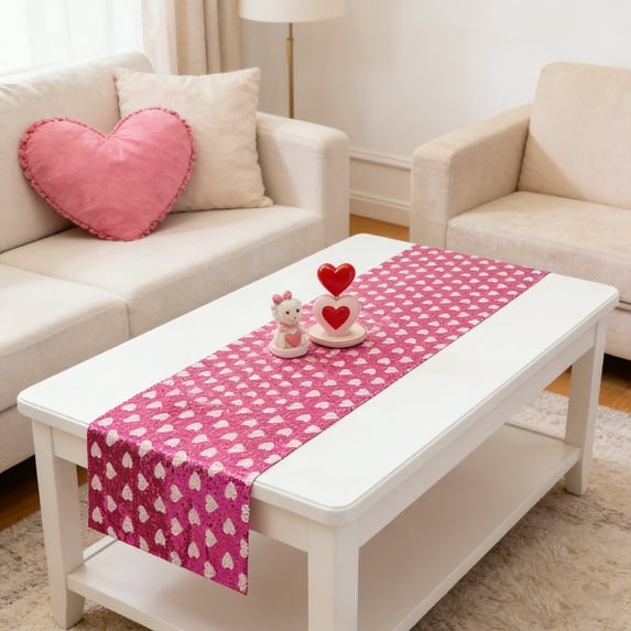 Eolstice Heart-shaped Sequined Mesh Table Runner, Glittery Sequined Party Table Decor, For Valentines's Day, Birthday Party, Wedding Decor, Festival Home Decor, Sparkling Accent(Red)