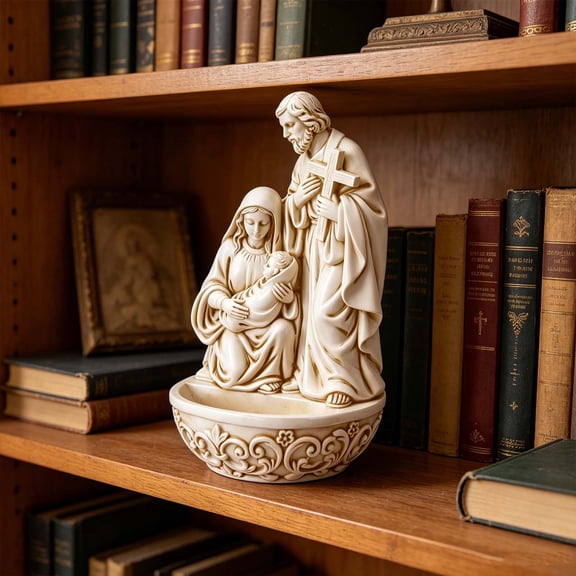 Eolstice Holy Water Font, Holy Family Resin Statue, Joseph Mary Baby Jesus Wall Mount Tabletop, Catholic Religious Decor for Home, Prayer Room, Church