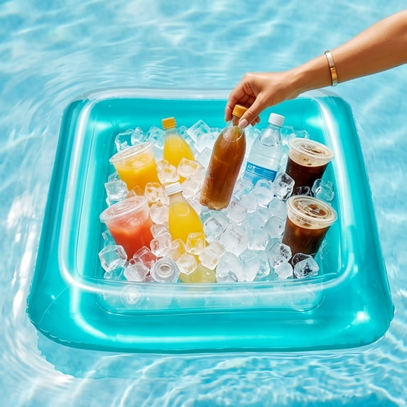 Eolstice Inflatable Floating Cooler Bar, PVC Pool Drink Tray, Ice Serving Float for Snacks Drinks, Summer Pool Party Beach Lake Water Accessory