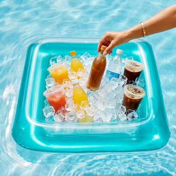 Eolstice Inflatable Floating Cooler Bar, PVC Pool Drink Tray, Ice Serving Float for Snacks Drinks, Summer Pool Party Beach Lake Water Accessory