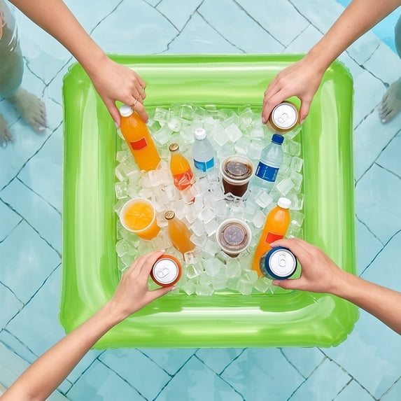 Eolstice Inflatable Floating Cooler Bar, PVC Pool Drink Tray, Ice Serving Float for Snacks Drinks, Summer Pool Party Beach Lake Water Accessory