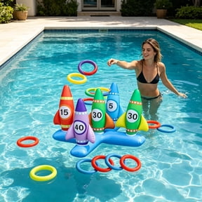 Eolstice Inflatable Floating Ring Toss Game, Four Arm Loop Throwing Set, Outdoor Pool Backyard Toy, Summer Family Interactive Party Game, Water Fun
