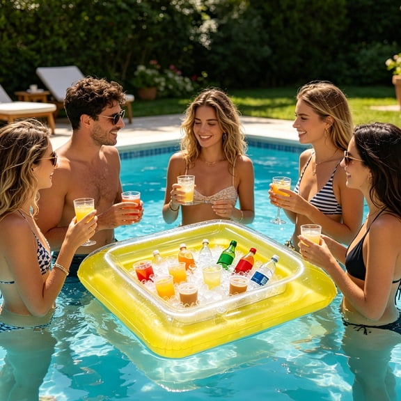 Eolstice Inflatable Pool Drink Tray, Floating Ice Bar Beverage Cooler, Thickened PVC Cup Holders, Fruit Plate, for Summer Pool Party, Lake Beach Float