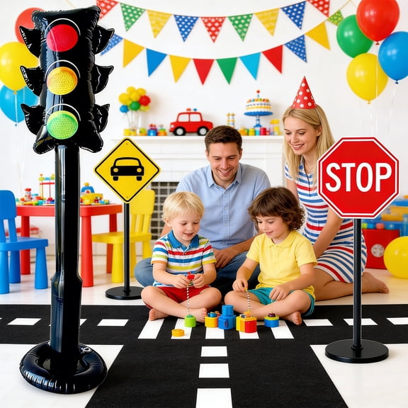Eolstice Inflatable Traffic Lights, PVC Inflatable Traffic Signs Triangular Signs Sign Posts, Novelty Party Decorations For Driving School Events Construction Themed Parties