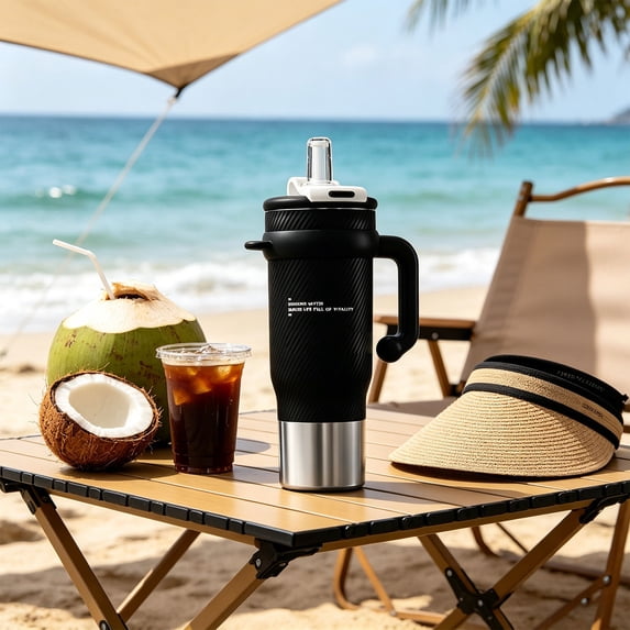 Eolstice Insulated Tumbler, Stainless Steel Iceberg Cup, Large Capacity Straw Tumbler, Car Travel Cold Cup, Vacuum Insulated Water Bottle, Handle Tumbler,Black