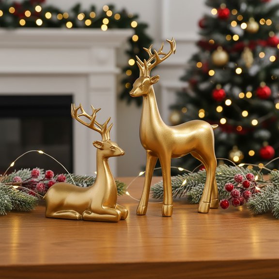 Eolstice Intricate Resin Deer Ornaments, Reindeer Sculpture Statue Set, Elegant Decor for Home Office Desk, Christmas Display, Shelf Accent, and Collectible Gift Item