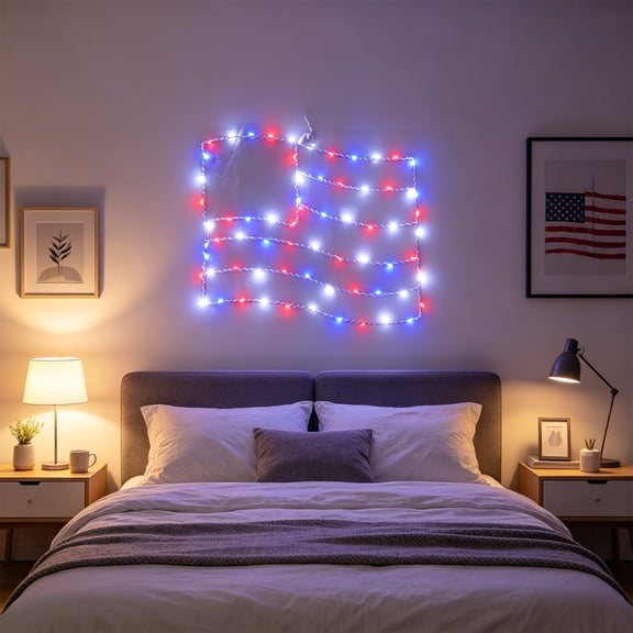 Eolstice LED Flag Window Light, Festive Independence Day Decoration, Courtyard Window Decor, 4th Of July Patriotic Accent, Battery Operated Silhouette,Blue